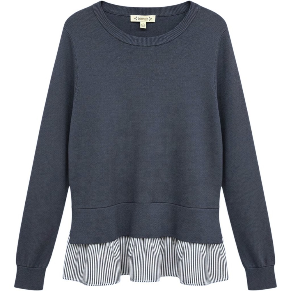 Nanette Lepore Navy Blue Knit Striped Shirt Tail Sweater Women's Medium Academia